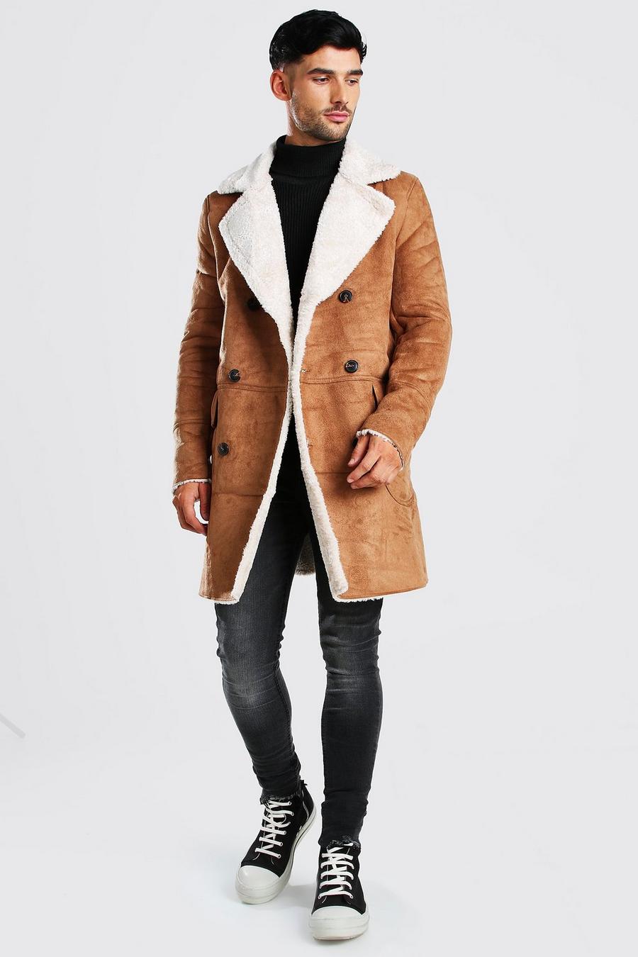 Brown Longline Faux Fur Double Breasted Overcoat image number 1