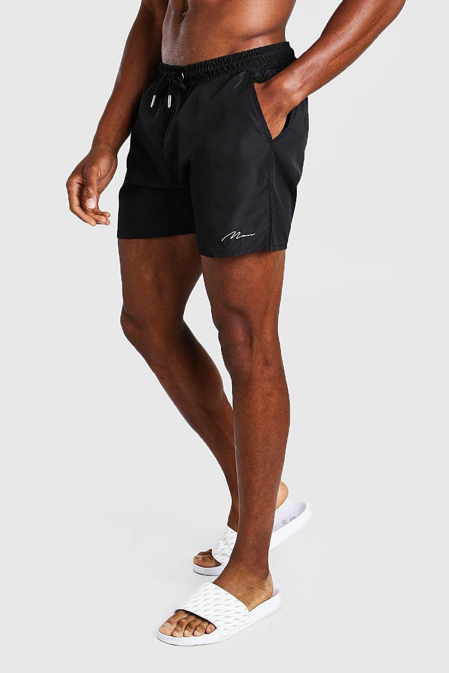 Black MAN Signature Mid Length Swim Short