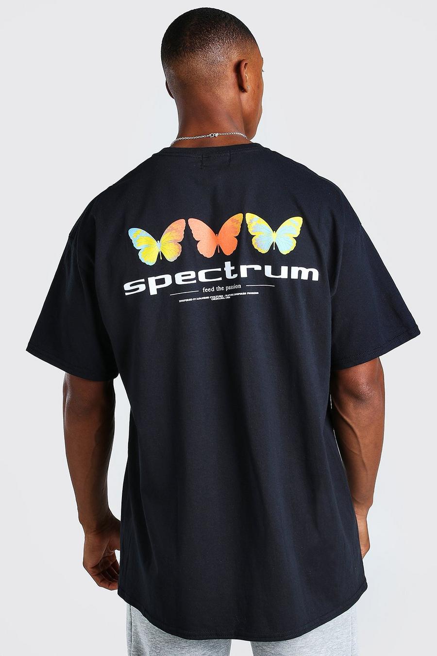 Zwart Oversized Spectrum En Vlinder T-Shirt Met Rugopdruk image number 1