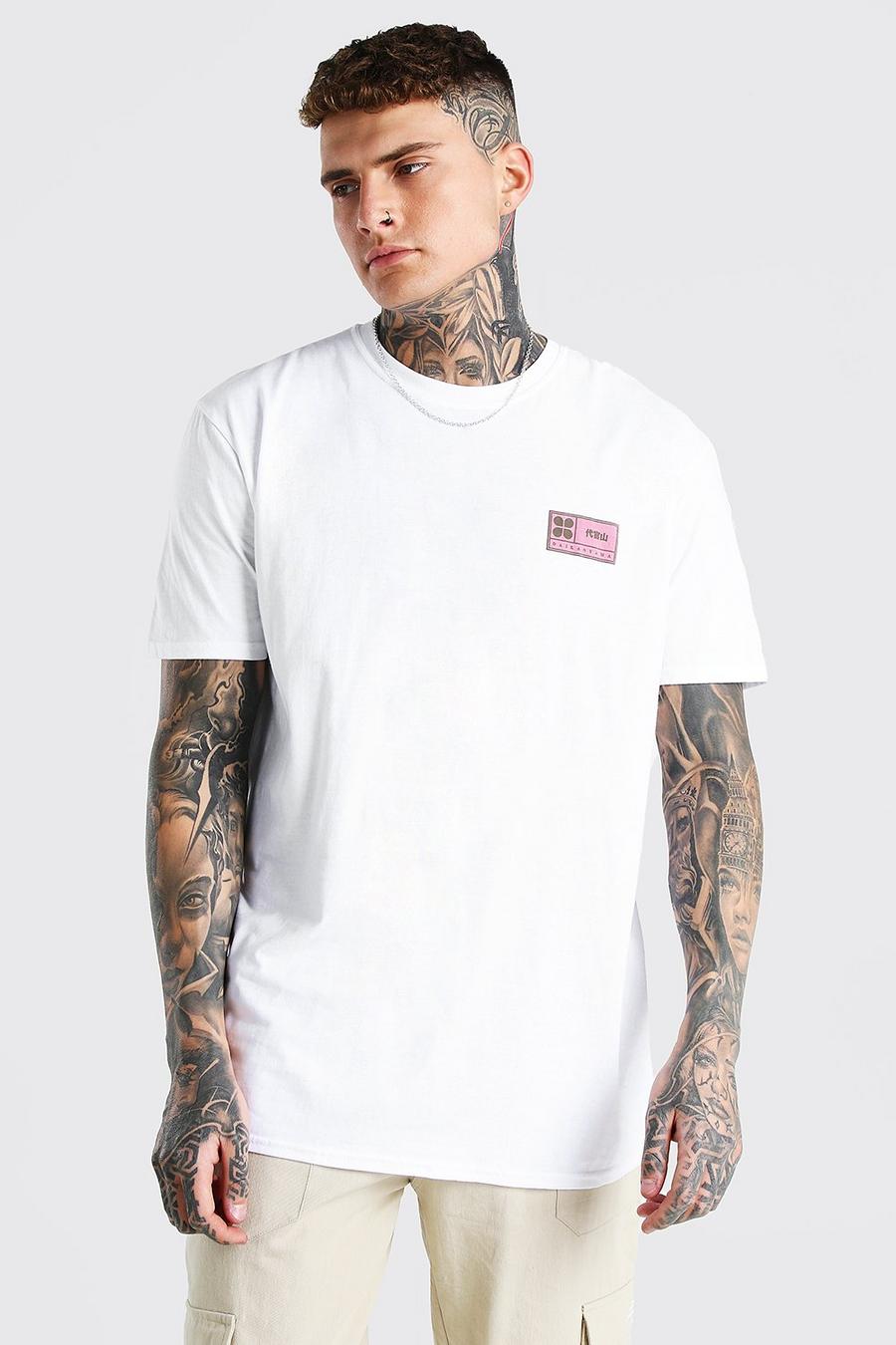 White Plain T-Shirt With Pink Badge Print image number 1