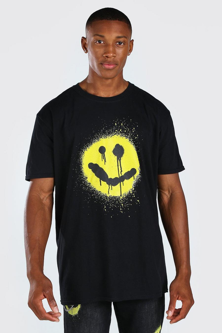 Black Oversized T-Shirt Met Graffiti Smiley image number 1