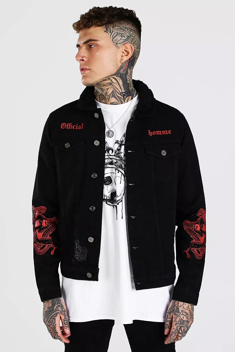 Official Homme Regular Dragon Print Denim Jacket