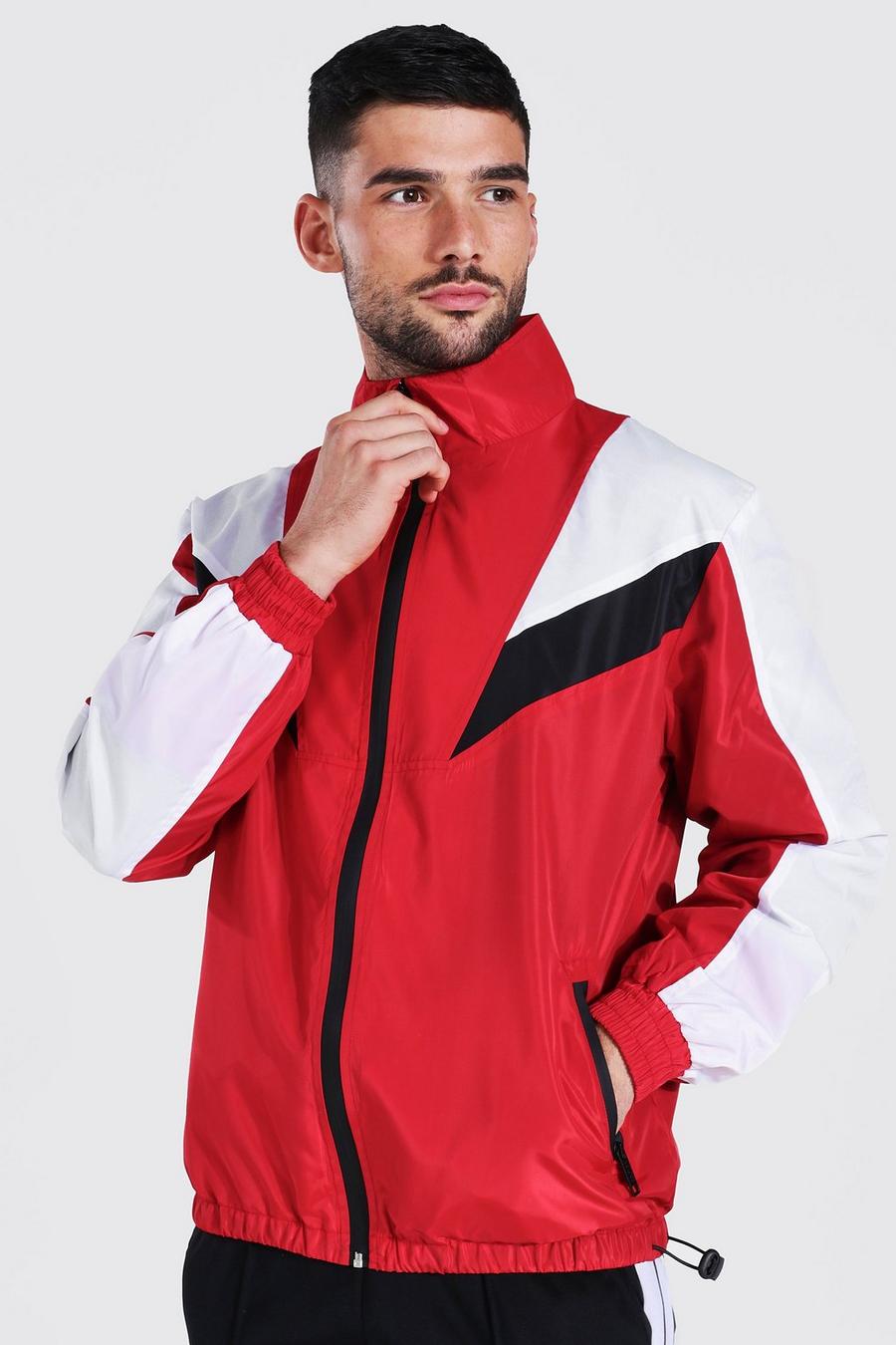Red Colour Block Arrow Funnel Neck Cagoule image number 1
