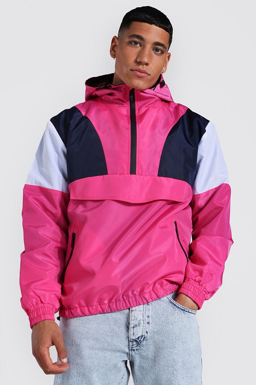 Chubasquero con cremallera y hombros en contraste, Pink image number 1