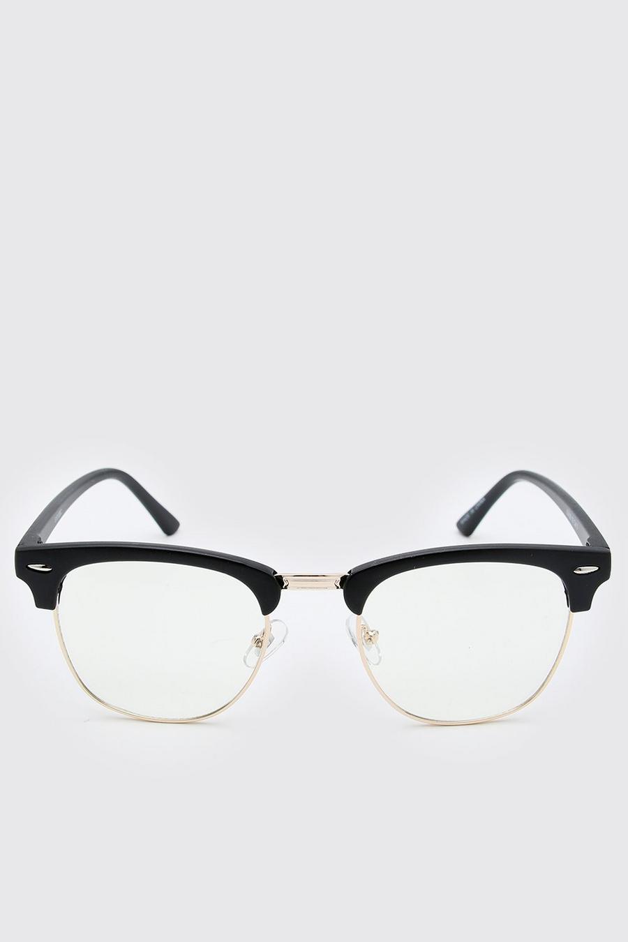 Gafas estilo retro con lentes transparentes, Negro image number 1