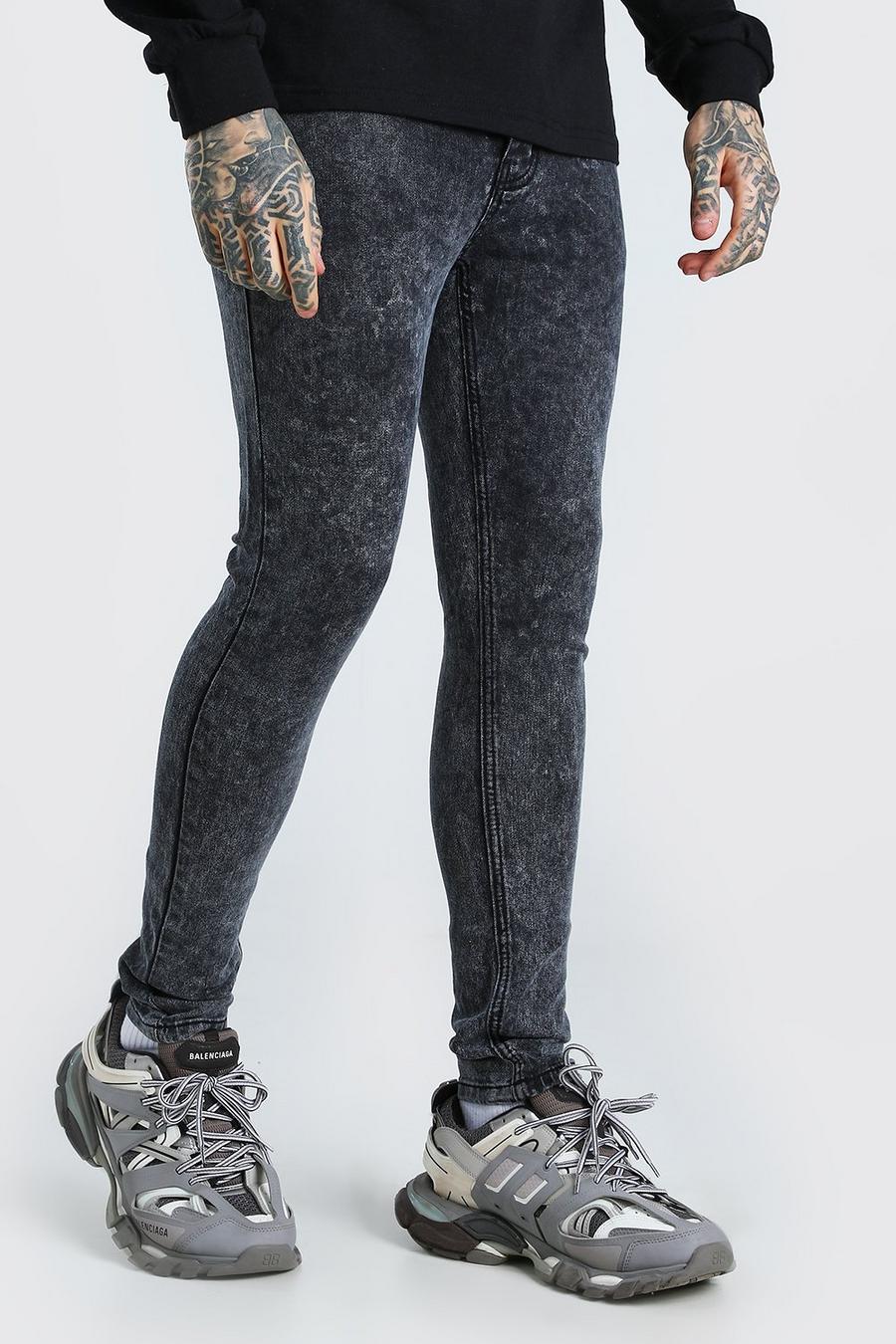 שחור סקיני ג'ינס מבד נמתח עם הדפס אסיד ווש image number 1
