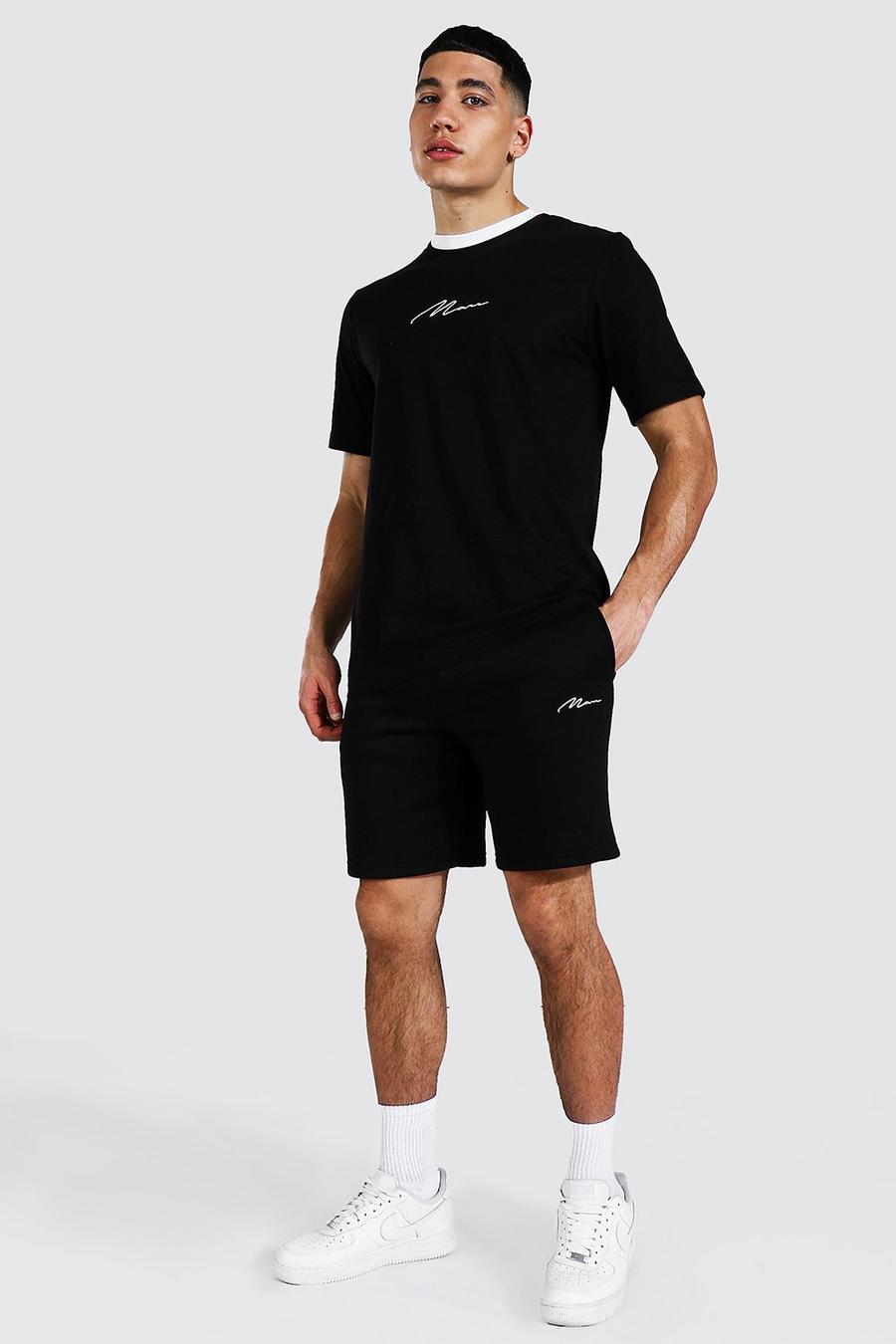 Conjunto de pantalones cortos y camiseta en canalé de la firma MAN, Negro image number 1