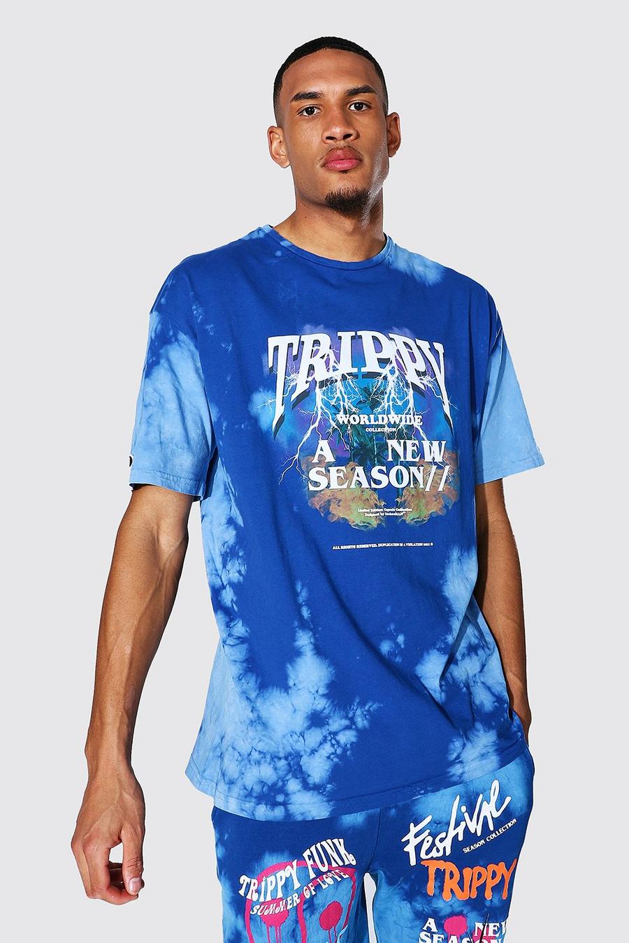 Blue Tall - Oversize batikmönstrad t-shirt med tryck image number 1