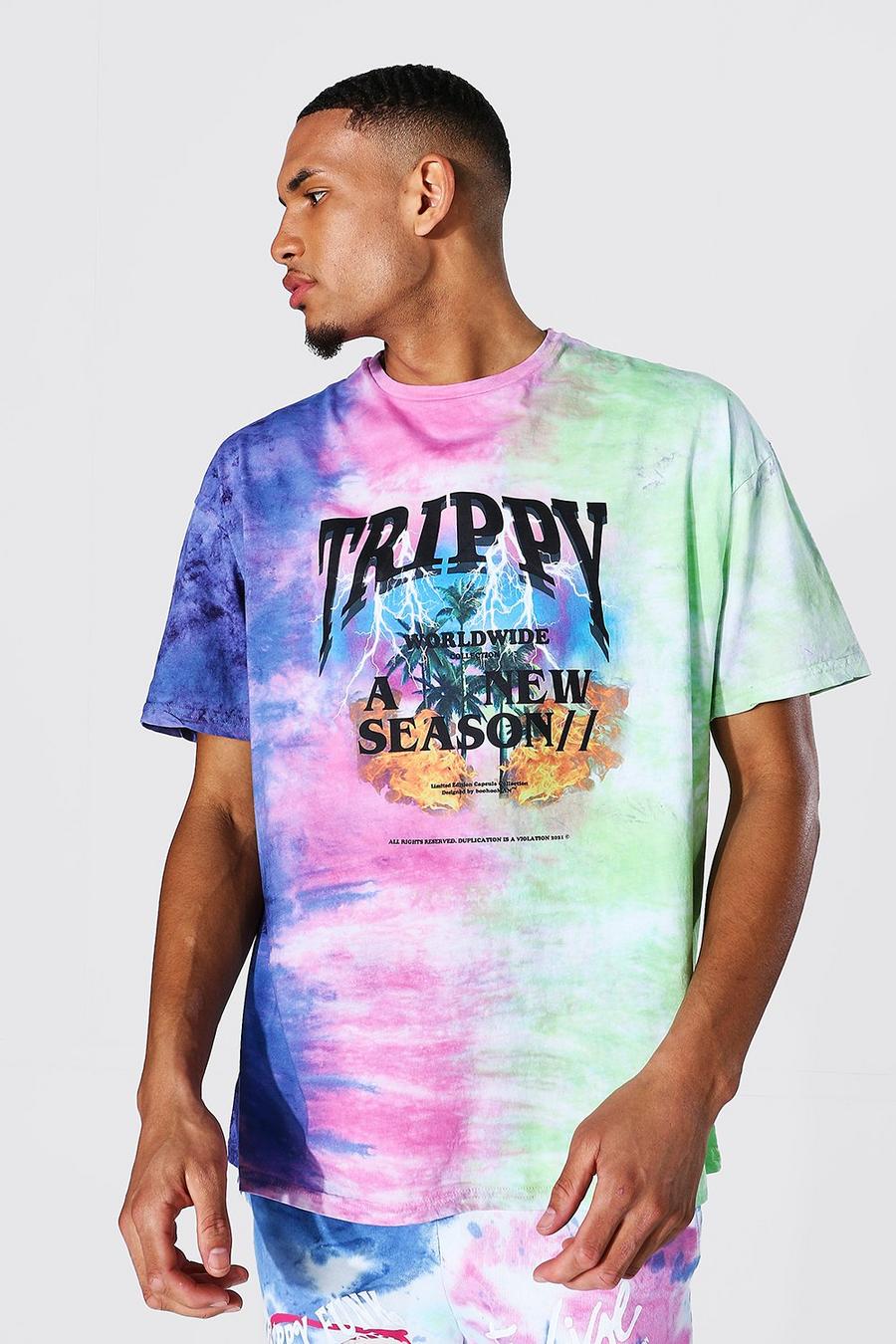 Tall Batik-T-Shirt in Übergröße mit Trippy Tour-Motiv, Mehrfarbig image number 1