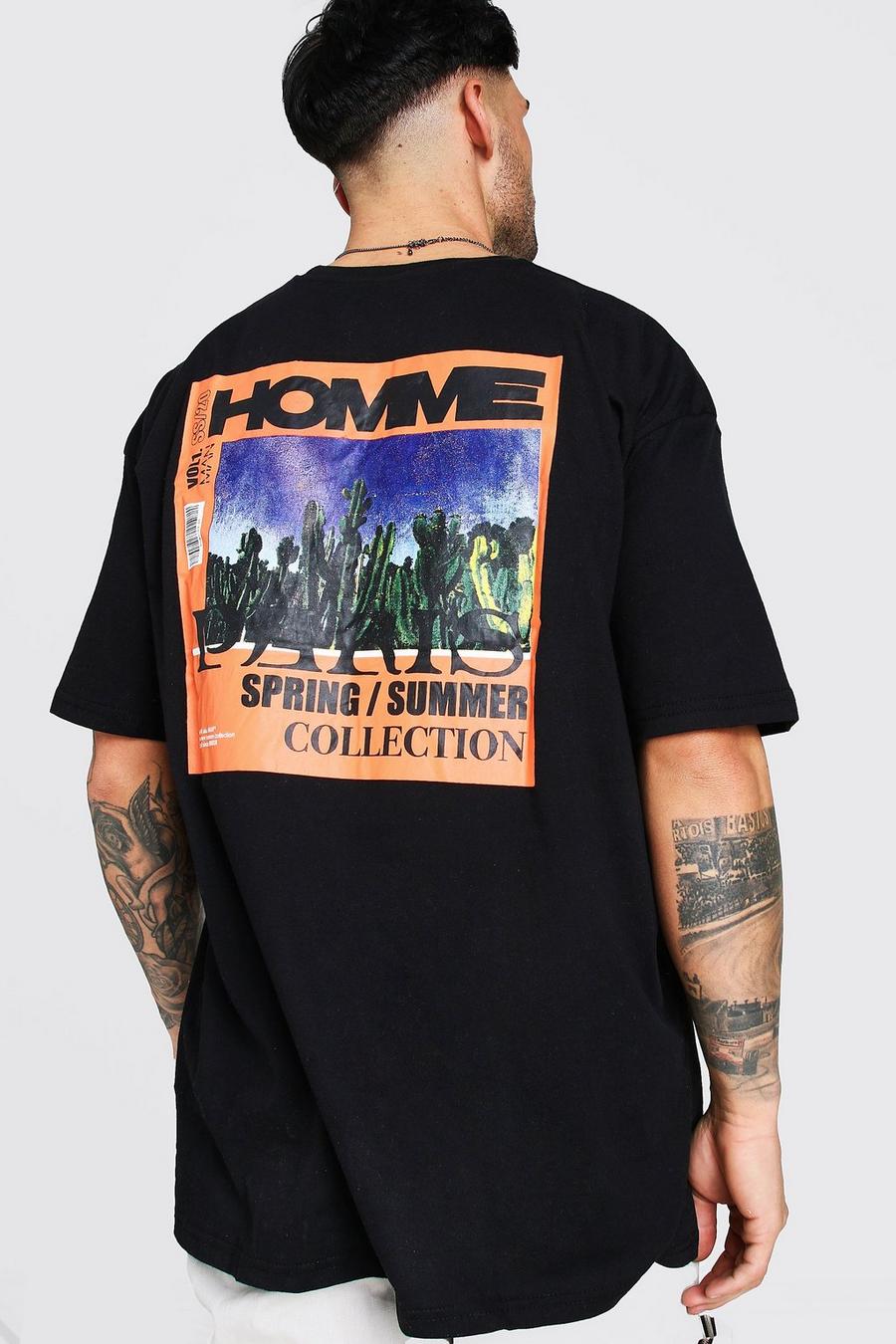 Black Oversized MAN 'Homme' Front And Back Print T-Shirt image number 1