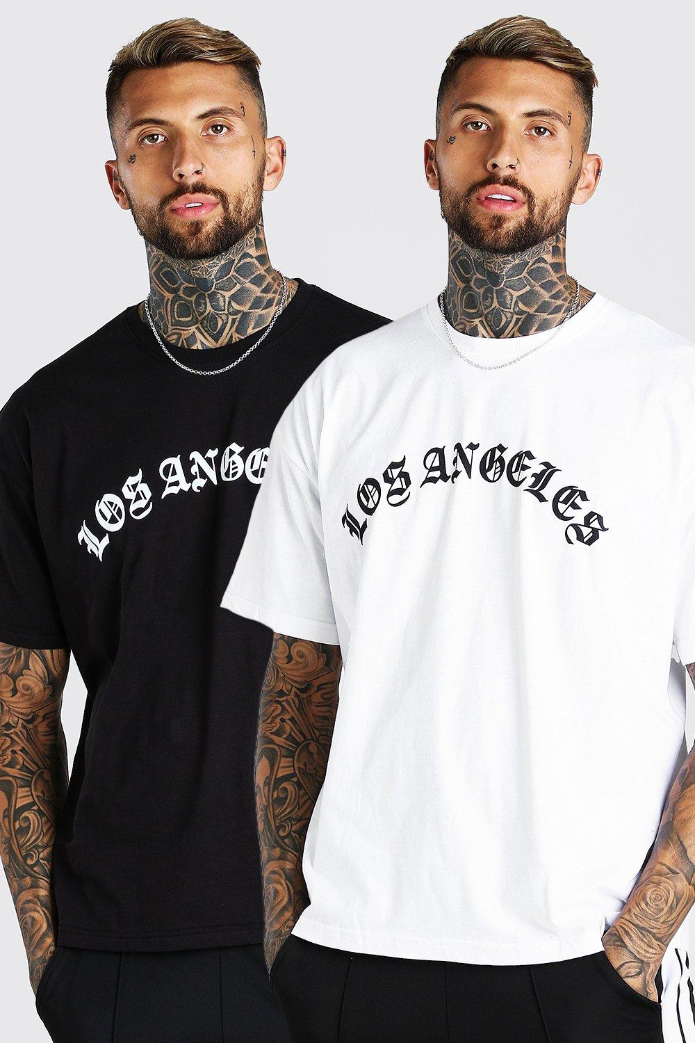 boohoo Mens Plus Oversized Los Angeles Graphic T-Shirt - Black XXXL