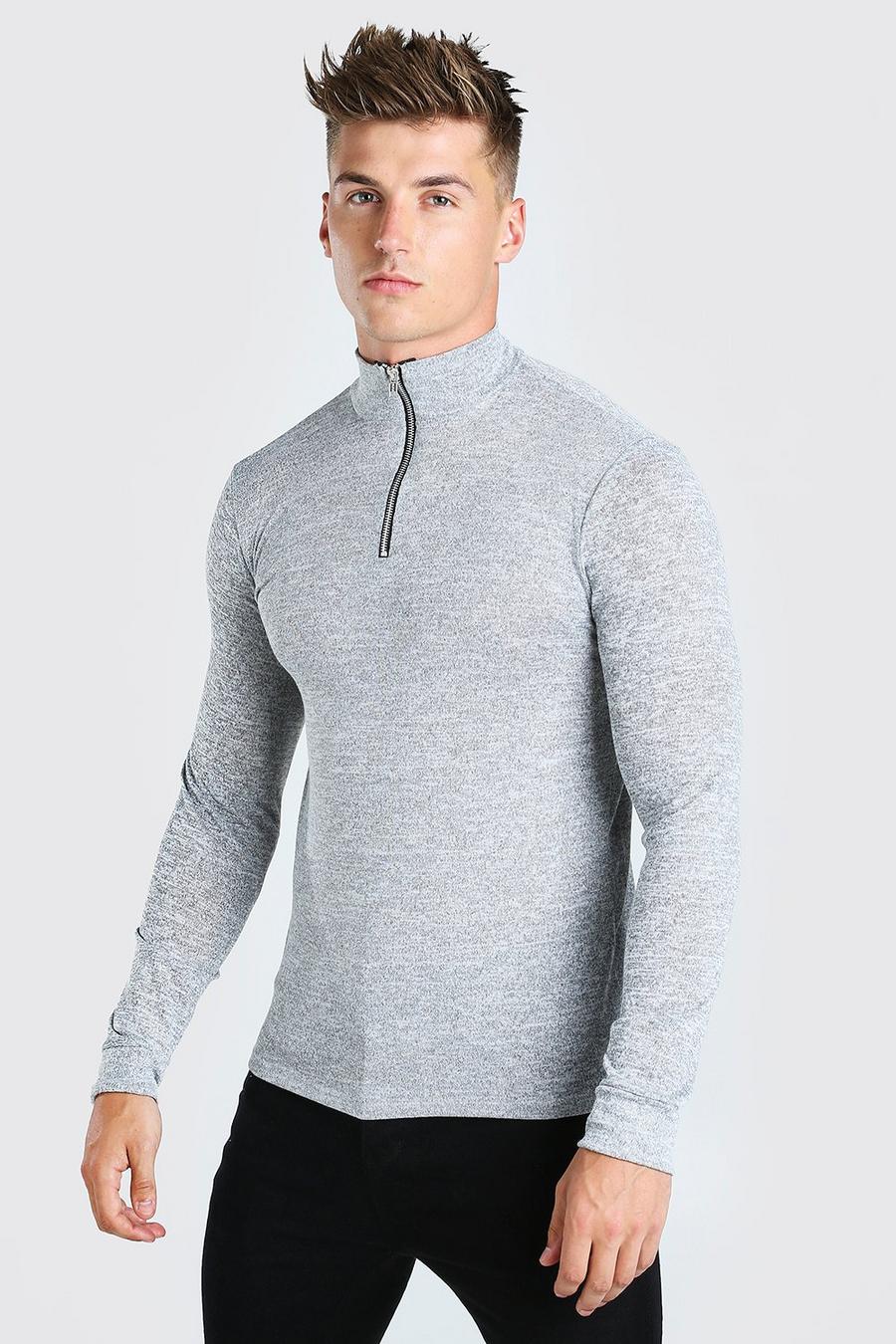 Grey Half Zip Funnel Neck Sweater image number 1