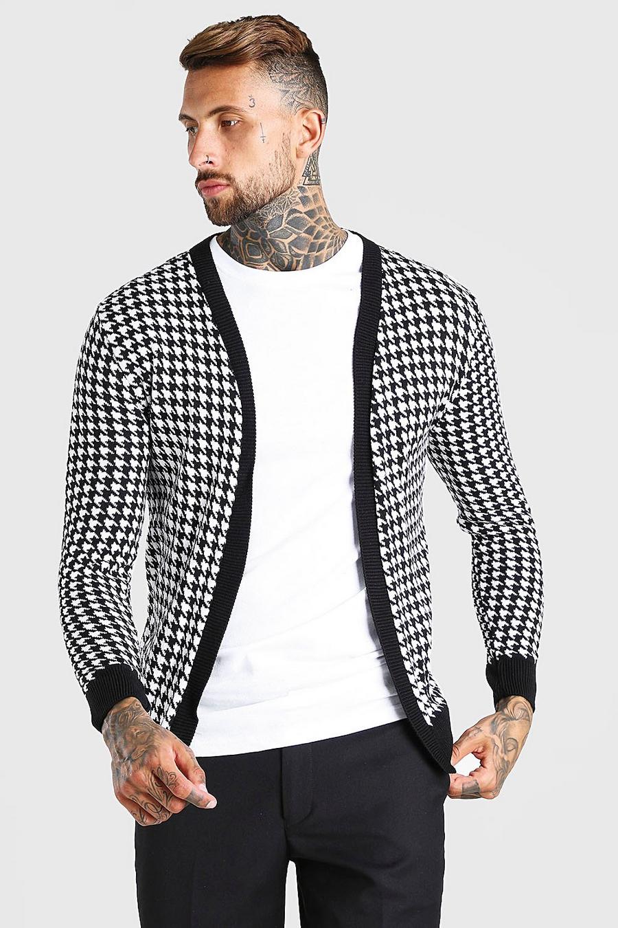 Black Dogtooth Knitted Cardigan image number 1