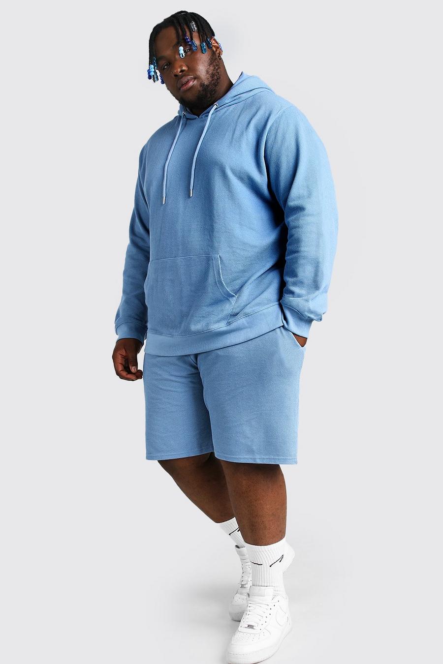 Plus Size Pique Hooded Short Tracksuit, Dusty blue image number 1