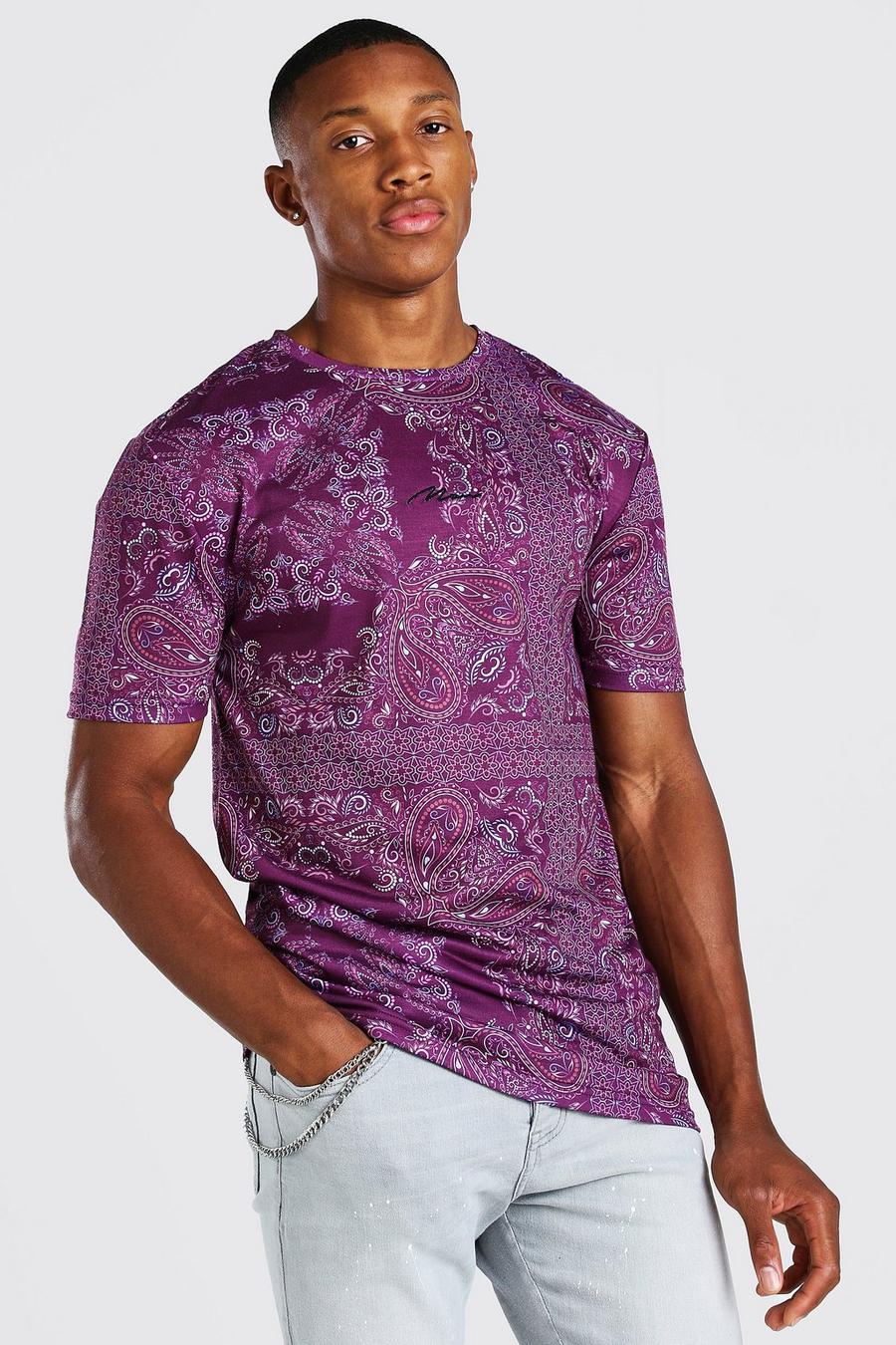 Purple Muscle Fit Man Signature Paisley Graphic T-Shirt image number 1