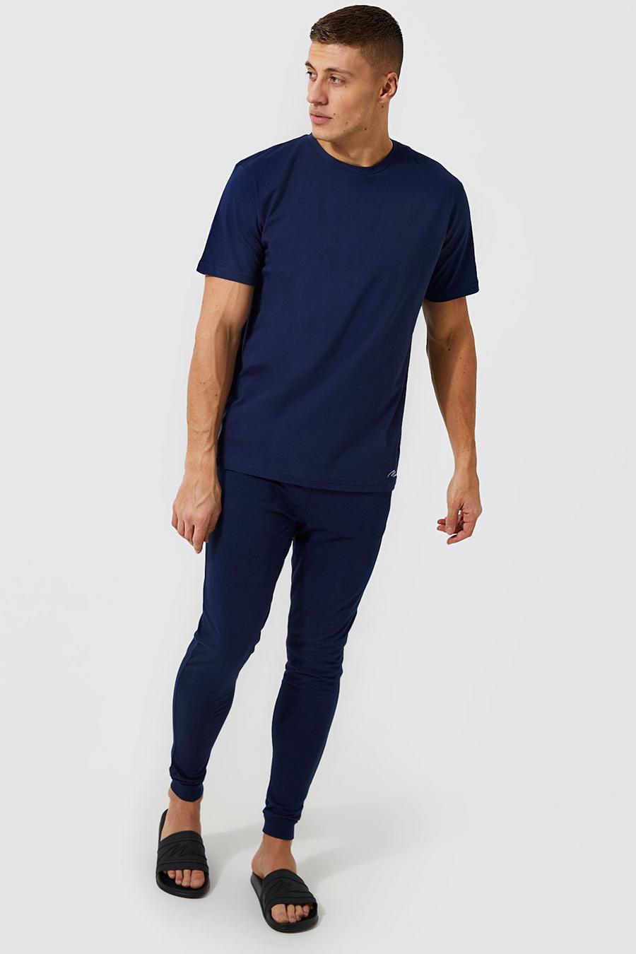 Navy azul marino MAN Signature Lounge Jogger And T-Shirt Set