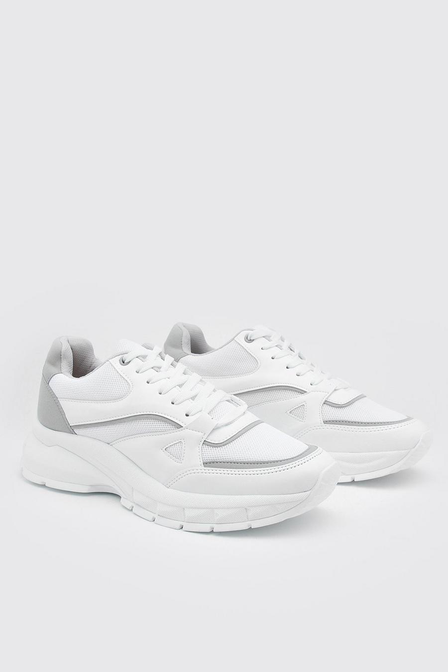 White Chunky Panelled Trainers image number 1