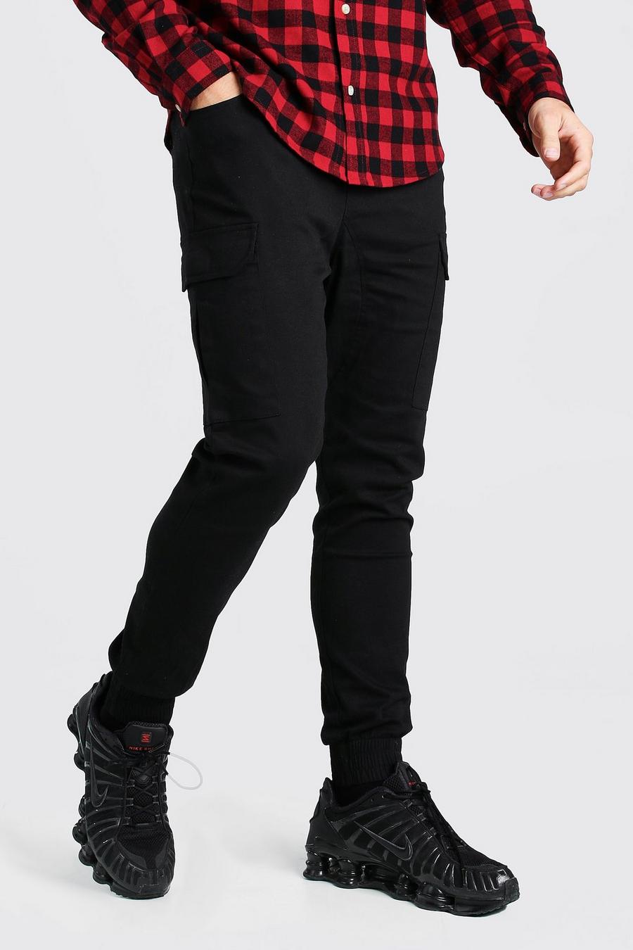 Black Cargo Pants With Elasticated Waist image number 1