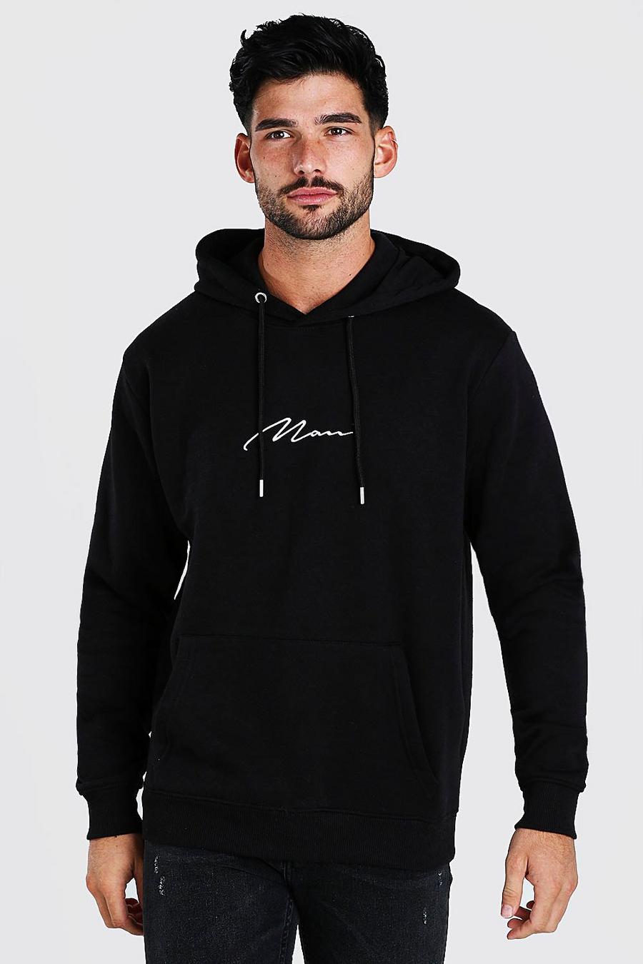 Zwart Oversized MAN Signature geborduurde hoodie image number 1