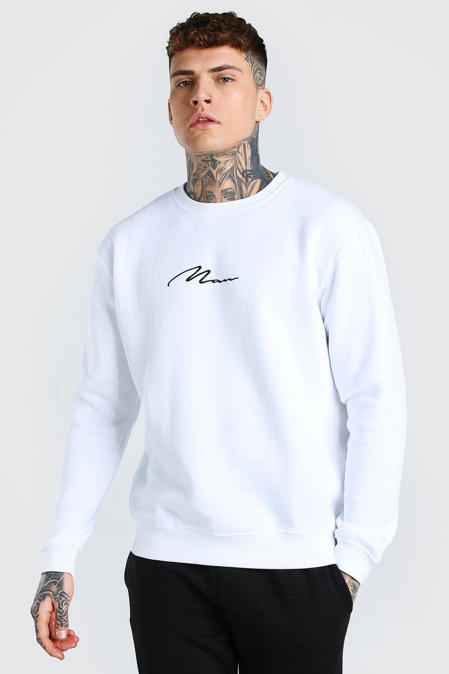 White MAN Signature Embroidered Sweater image number 1