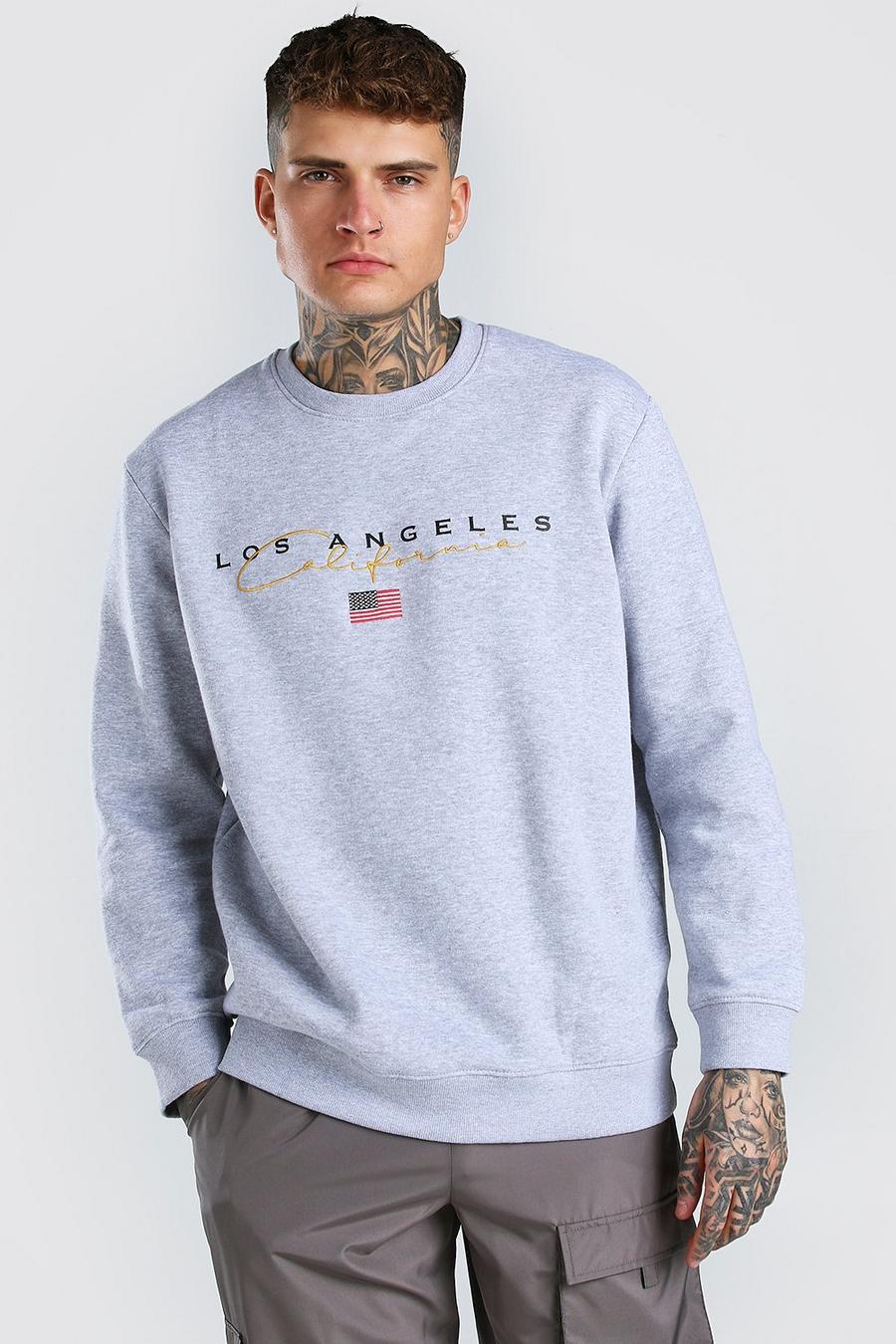 Grey marl "Los Angeles" Sweatshirt med brodyr och ledig passform image number 1