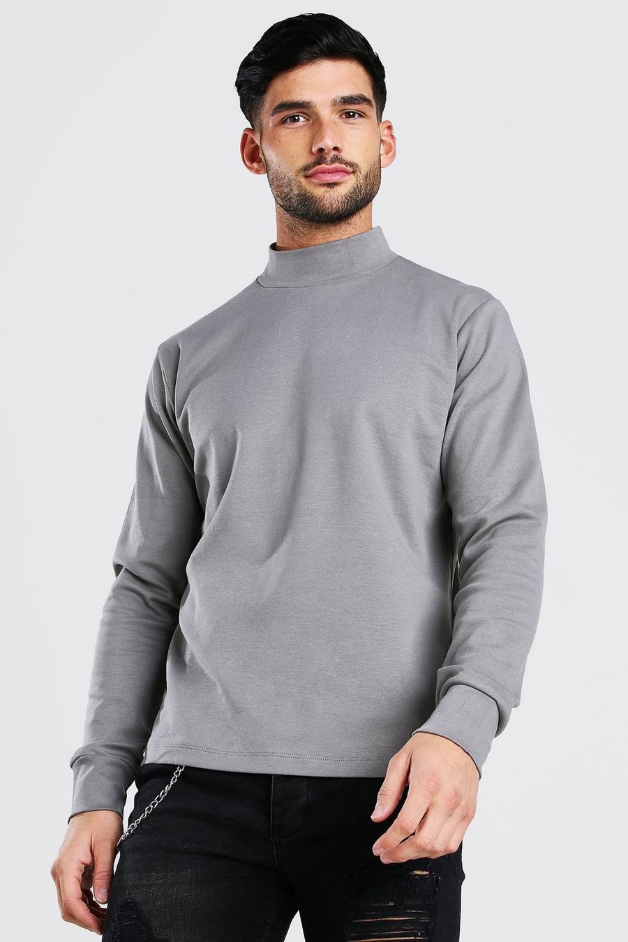 Grey Extended Neck Heavyweight Long Sleeve T-Shirt image number 1