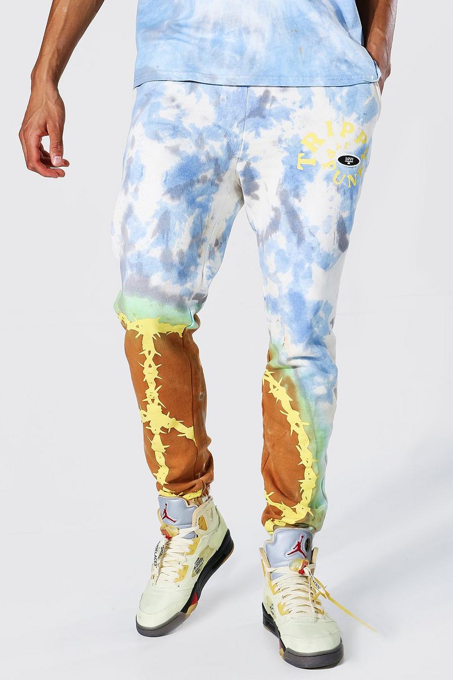 Blue Tall Regular Peace Graphic Tie Dye Joggers image number 1