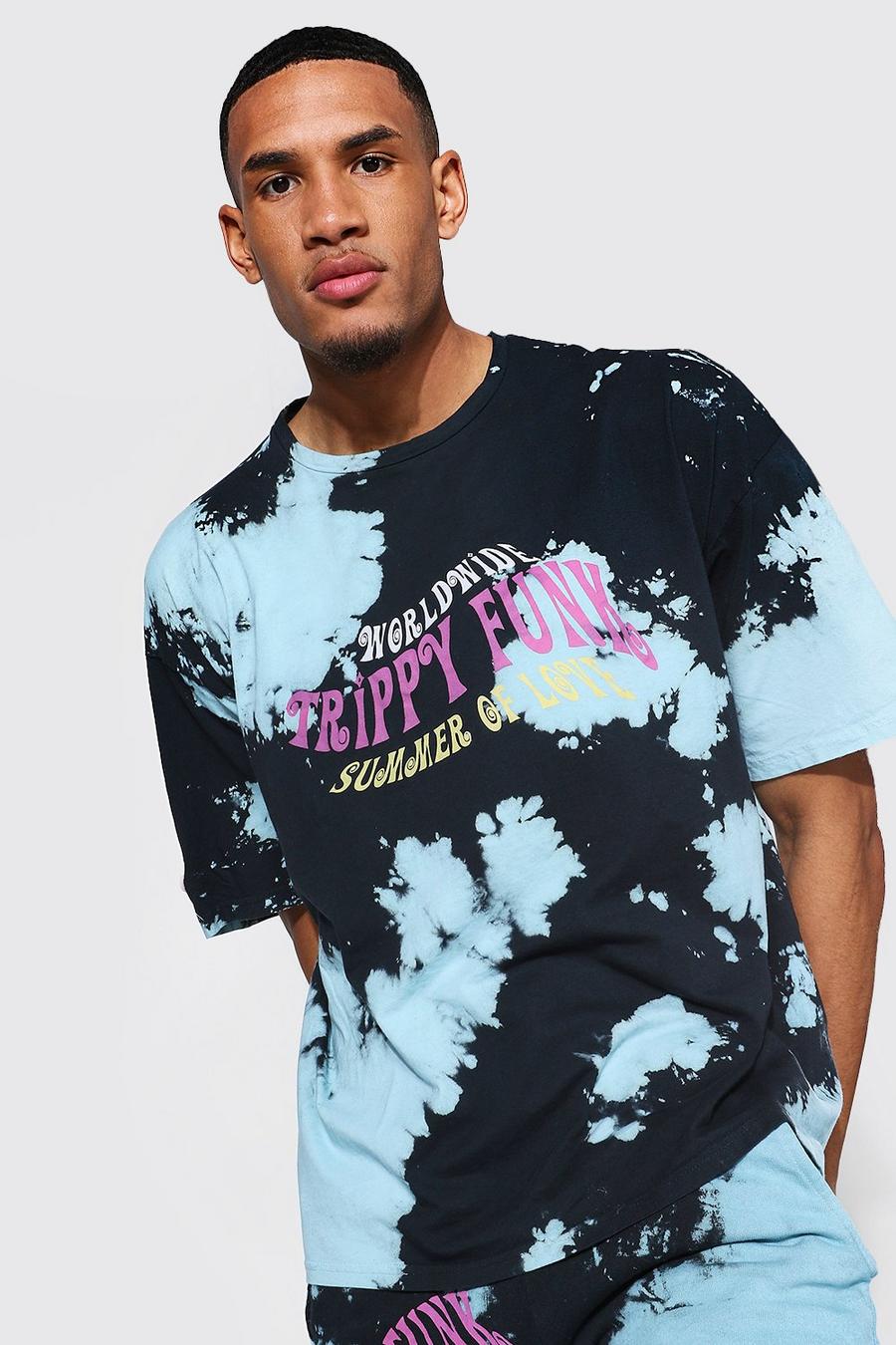 Blue Tall Oversized Trippy Funk Tie Dye T-shirt image number 1