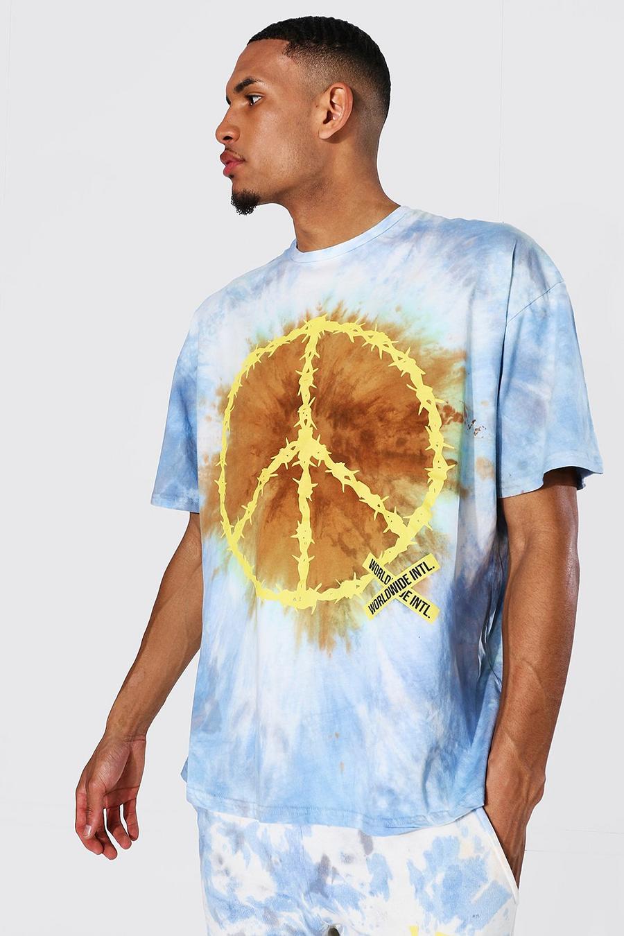 Blue Tall Oversized Peace Tie Dye T-shirt image number 1
