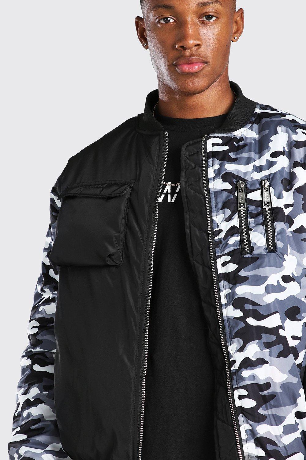 Burna Boy Spliced Camo Utility Bomber Jacket boohoo CA