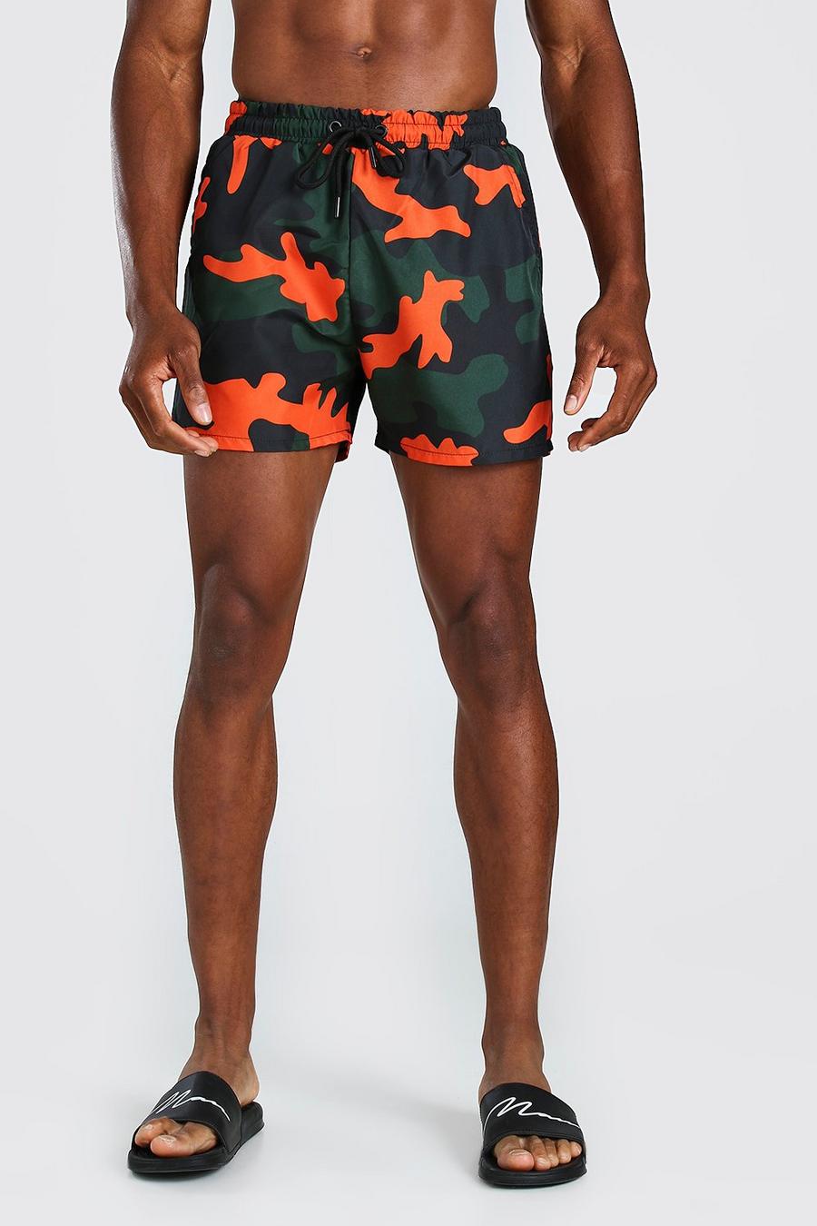 Orange Camo Print Swim Shorts image number 1