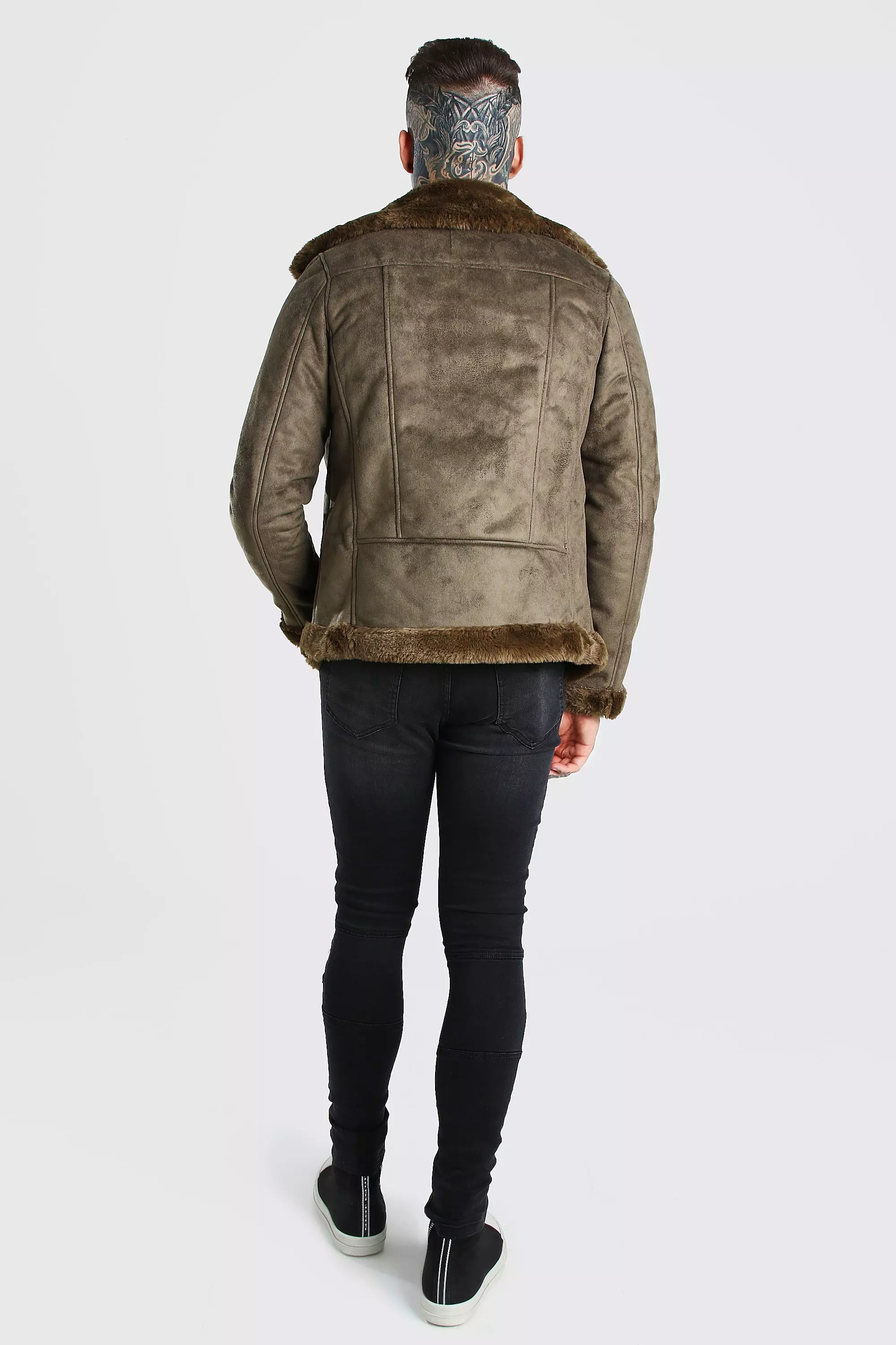 Faux Fur Lined Suede Aviator Jacket