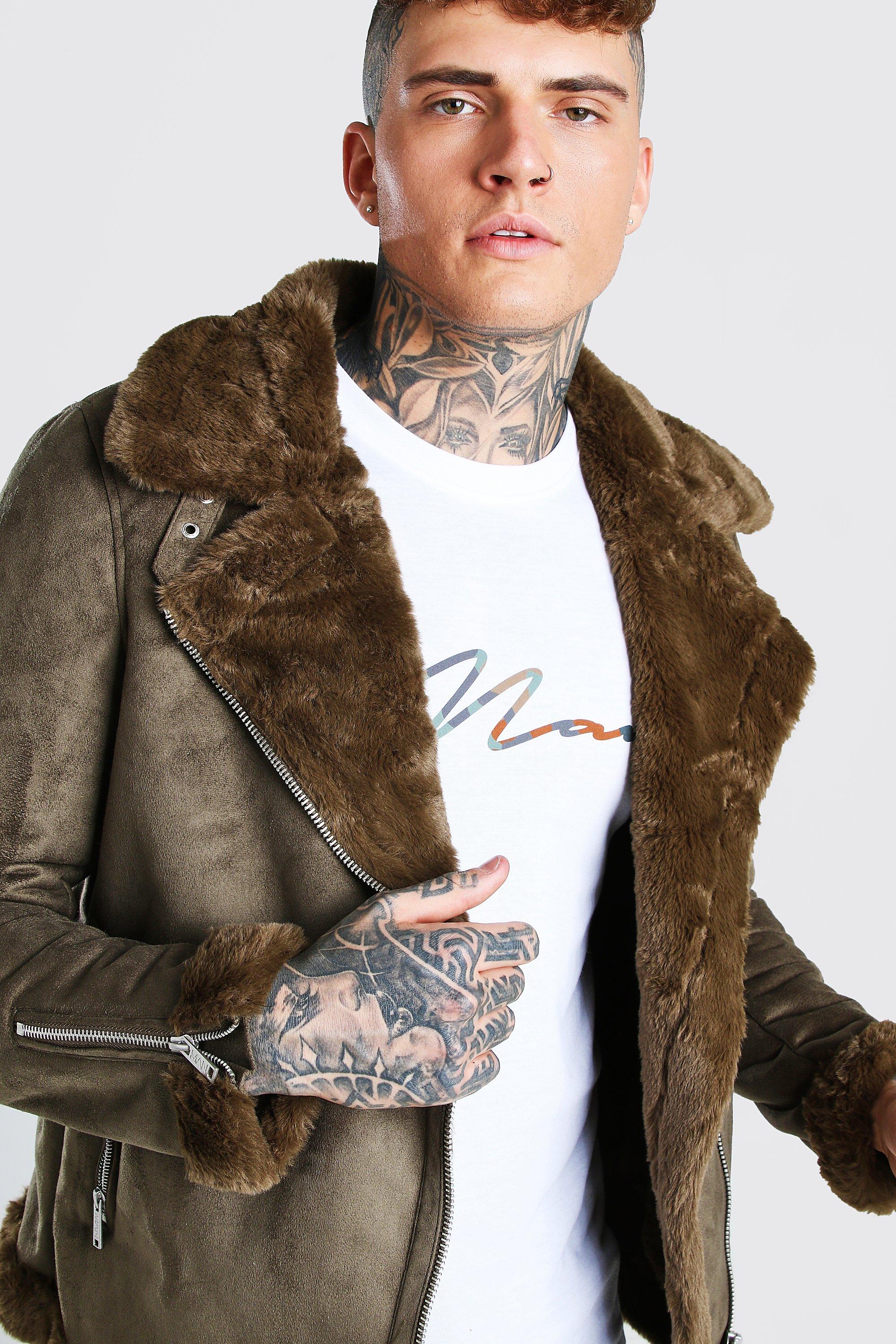 Faux Fur Lined Suede Aviator Jacket boohoo NZ