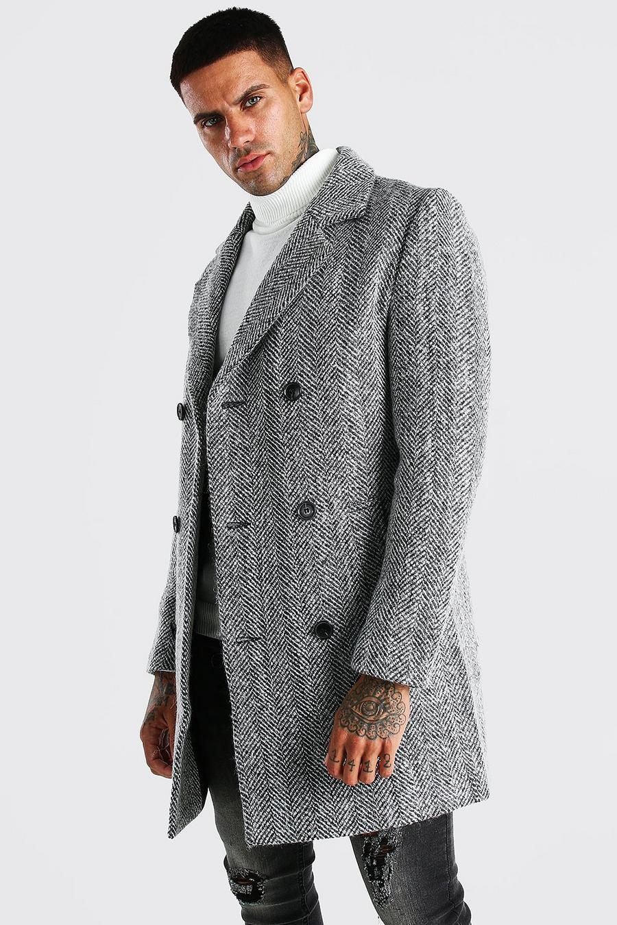 Grey Wool Blend Harrington Double Breasted Overcoat image number 1