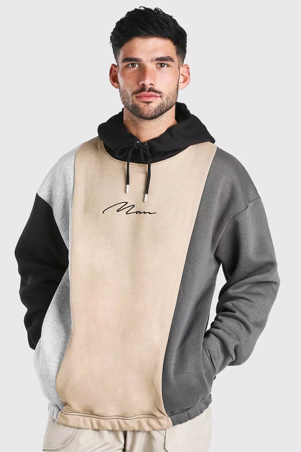 Multicolor color block outlet oversized hoodie