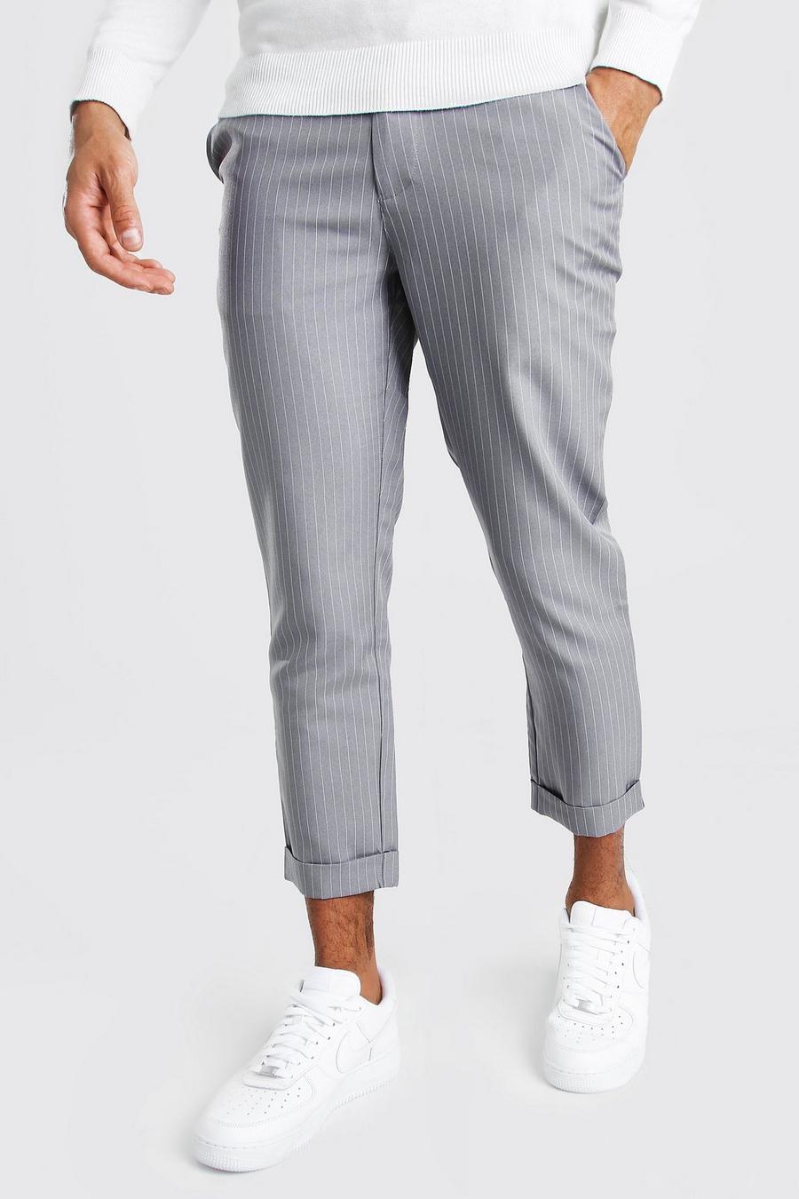 Grey Pinstripe Cropped Tailored Pants image number 1