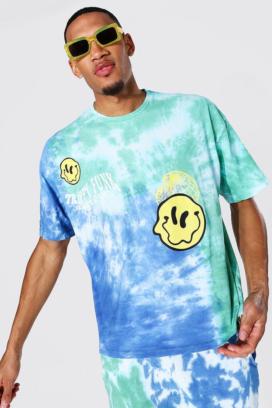 Tall - T-shirt oversize tie-dye smiley, Blue image number 1