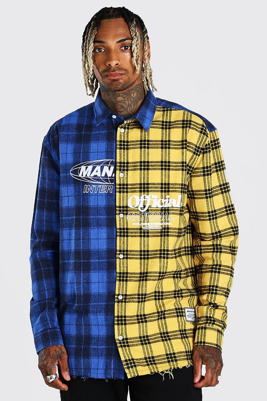 Multi Man Official Oversized Spliced Flannel Shirt image number 1