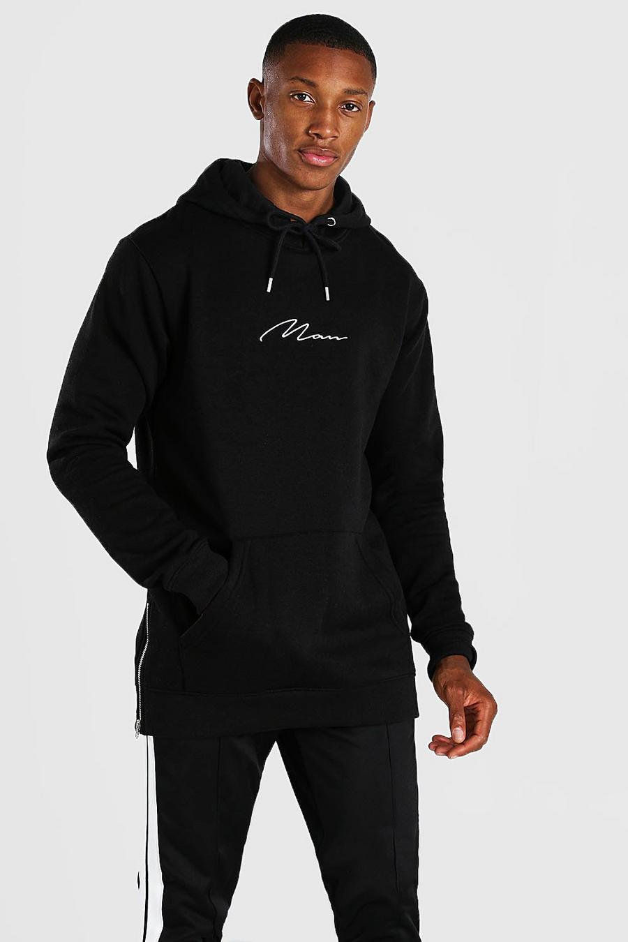 Black Man Signature Lång hoodie med dragkedjor image number 1