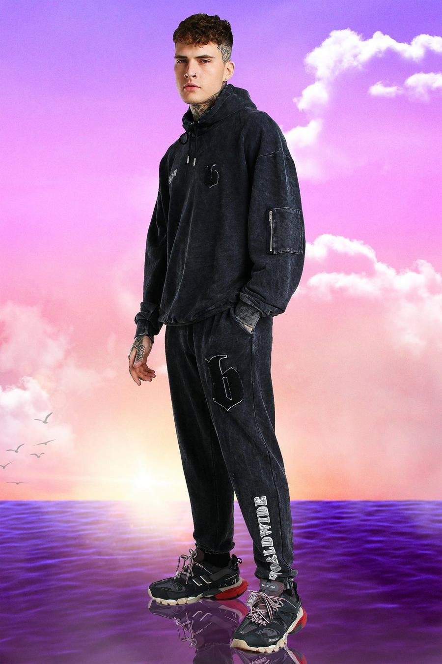 פחם חליפת טרנינג אוברסייז בסגנון אסיד ווש מקולקציית Burna Boy B image number 1