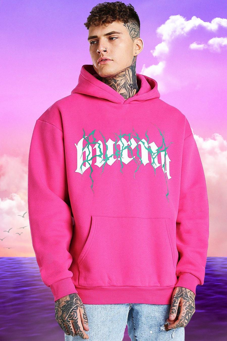 Roze pink Oversized Burna Boy-hoodie met Tour-print image number 1