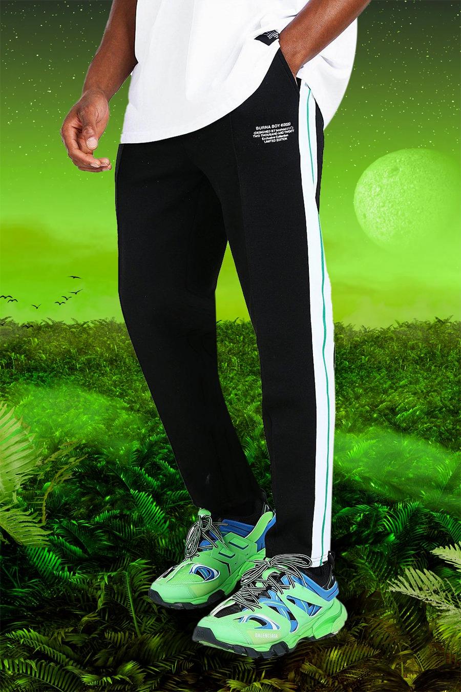 Burna Boy Slim Fit Jogginghosen mit seitlichem Einsatz aus Neoprenstoff, Schwarz image number 1