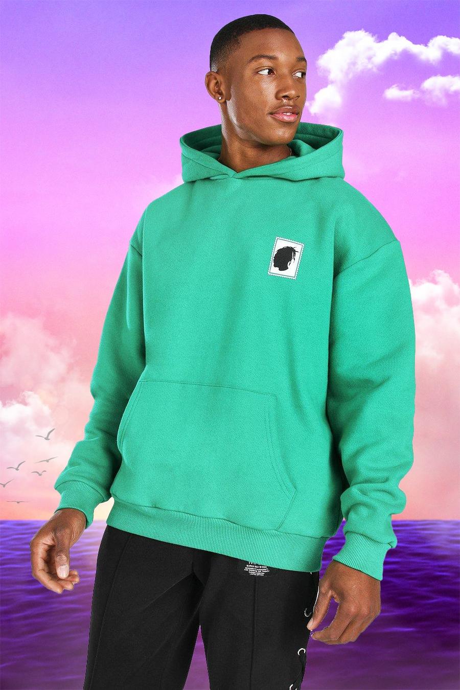 Green Burna Boy Oversize hoodie med frimärke image number 1
