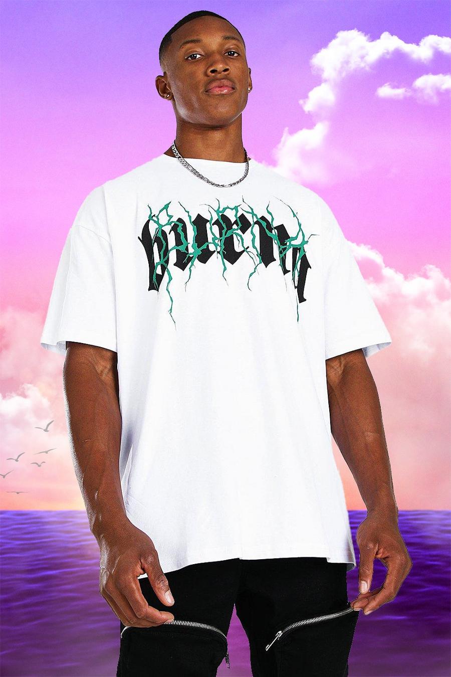 Burna Boy T-Shirt in Übergröße mit Tour-Print, Weiß image number 1