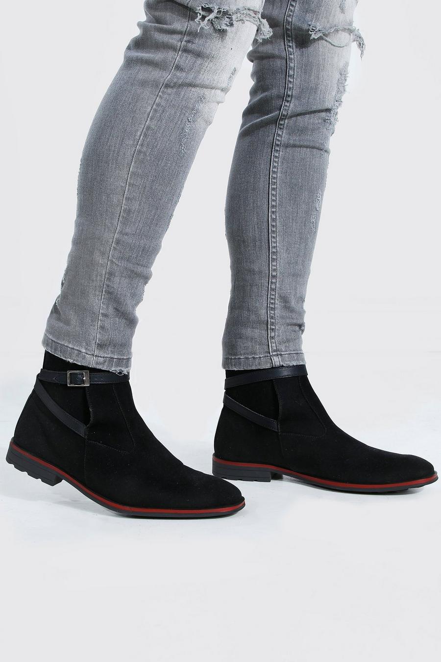 Black Buckle Faux Suede Chelsea Boot image number 1