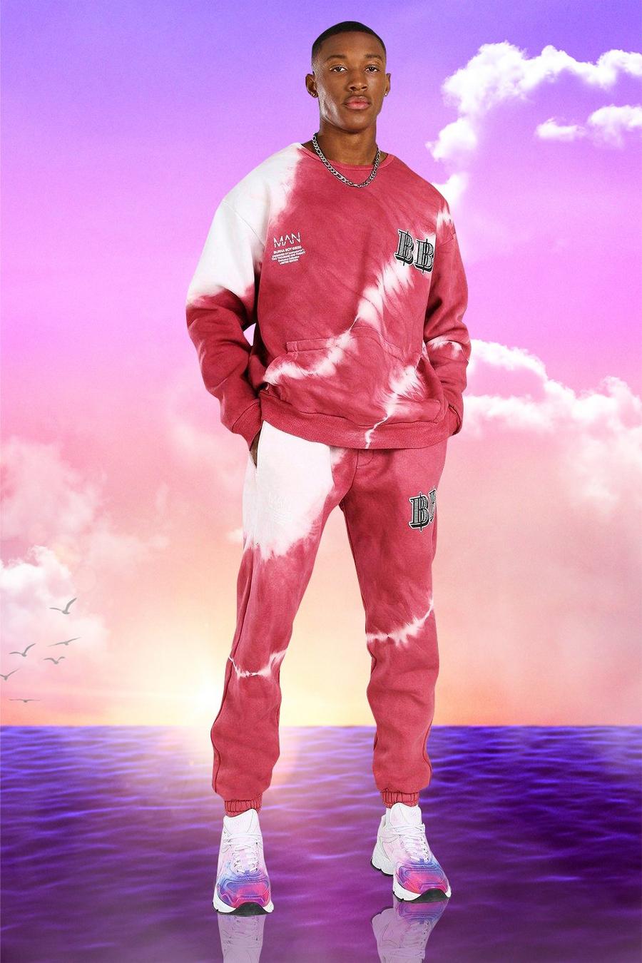 Pink Burna Boy Oversized Tie Dye Sweater Tracksuit image number 1