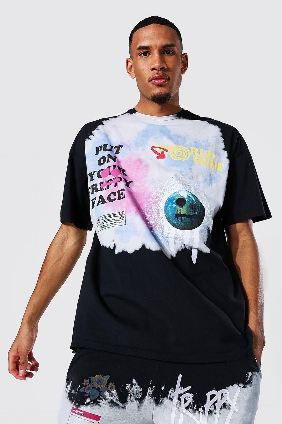 Black Tall Oversized Drip Face Tie Dye T-shirt image number 1