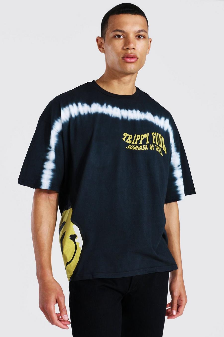Black Tall Oversized Drip Face Tie Dye T-shirt image number 1