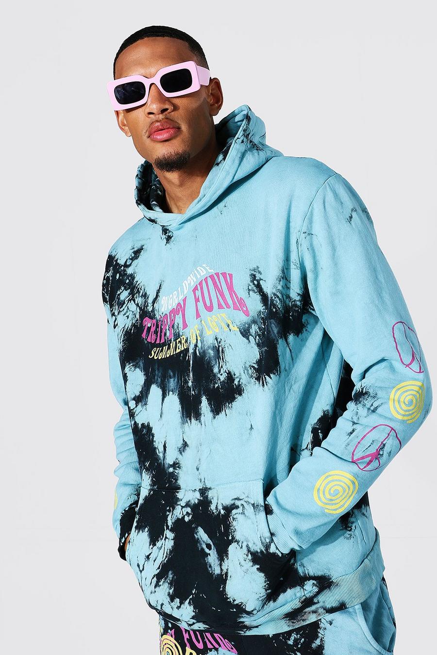 Blue Tall - Trippy Funk Oversize batikmönstrad hoodie med tryck image number 1