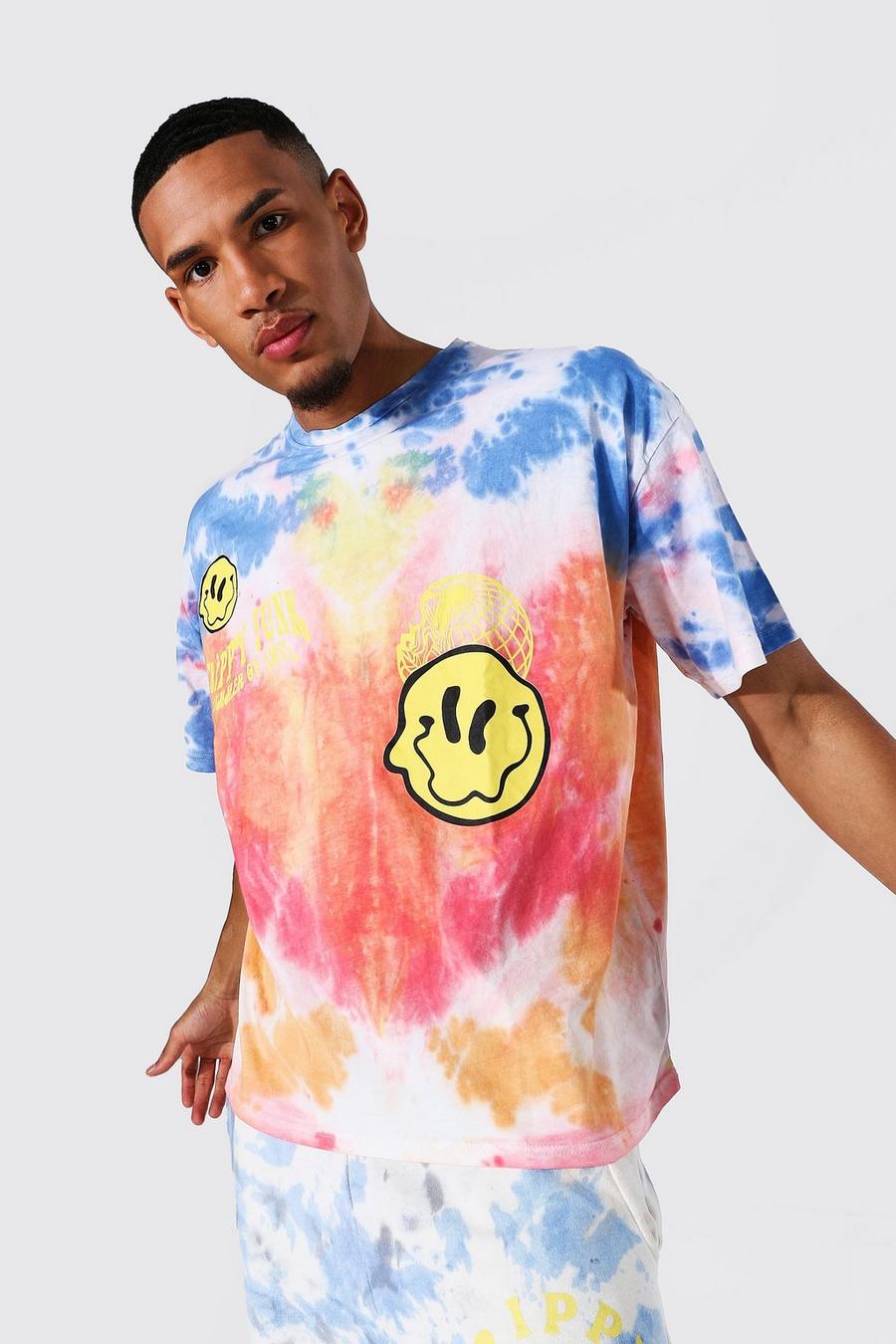 Red Tall Oversized Trippy Face Tie Dye T-shirt image number 1